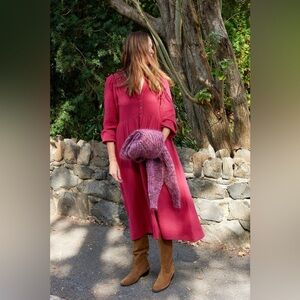 Xirena Gia Gauzy Cotton Long Sleeve Button Down Dress In Cranberry Sz M